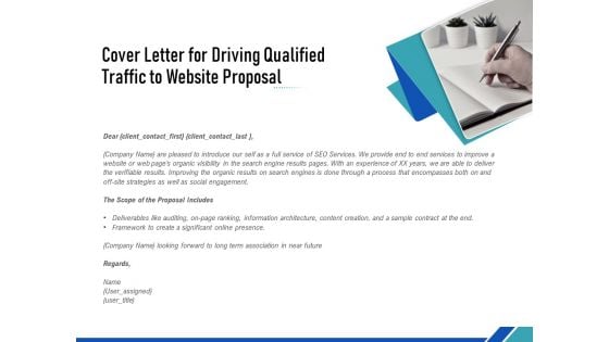 Cover Letter For Driving Qualified Traffic To Website Proposal Ppt PowerPoint Presentation Summary Themes PDF