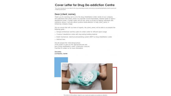 Cover Letter For Drug De Addiction Centre One Pager Sample Example Document