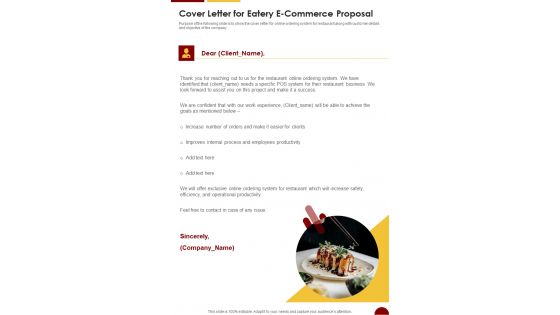 Cover Letter For Eatery E Commerce Proposal One Pager Sample Example Document Cover Letter For Eatery E Commerce Proposal One Pager Sample Example Document