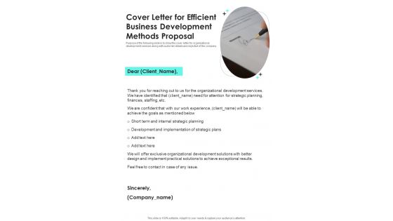 Cover Letter For Efficient Business Development Methods Proposal One Pager Sample Example Document Cover Letter For Efficient Business Development Methods Proposal One Pager Sample Example Document