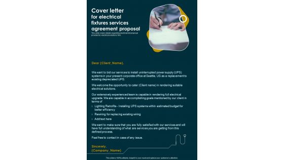 Cover Letter For Electrical Fixtures Services Agreement Proposal One Pager Sample Example Document Cover Letter For Electrical Fixtures Services Agreement Proposal One Pager Sample Example Document