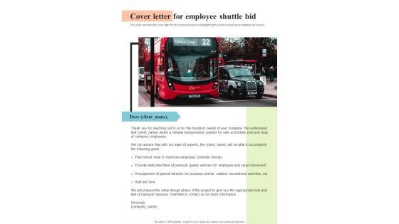 Cover Letter For Employee Shuttle Bid One Pager Sample Example Document