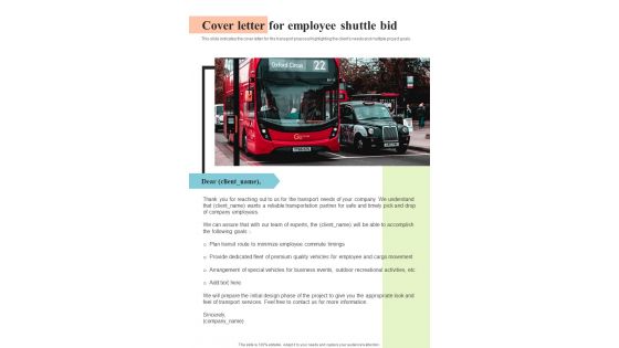 Cover Letter For Employee Shuttle Bid One Pager Sample Example Document Cover Letter For Employee Shuttle Bid One Pager Sample Example Document