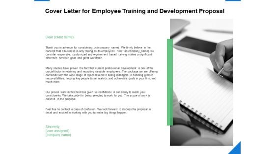 Cover Letter For Employee Training And Development Proposal Ppt PowerPoint Presentation Infographic Template Portrait