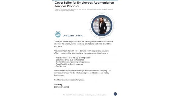 Cover Letter For Employees Augmentation Services Proposal One Pager Sample Example Document