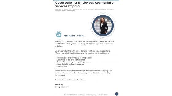 Cover Letter For Employees Augmentation Services Proposal One Pager Sample Example Document Cover Letter For Employees Augmentation Services Proposal One Pager Sample Example Document