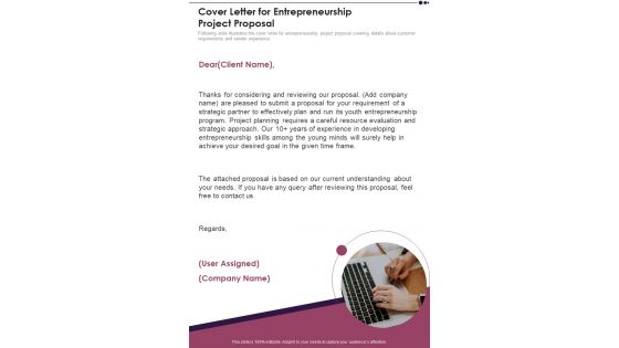 Cover Letter For Entrepreneurship Project Proposal One Pager Sample Example Document