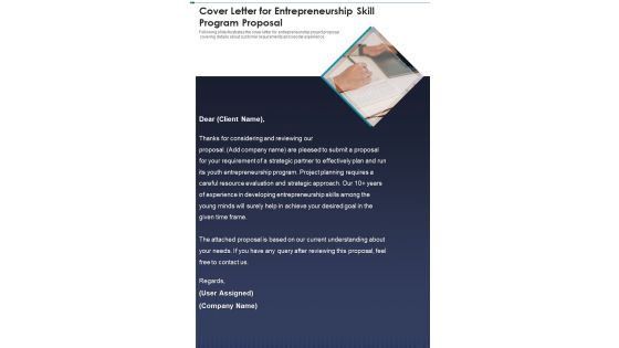 Cover Letter For Entrepreneurship Skill Program Proposal One Pager Sample Example Document Cover Letter For Entrepreneurship Skill Program Proposal One Pager Sample Example Document