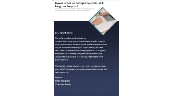 Cover Letter For Entrepreneurship Skill Program Proposal One Pager Sample Example Document