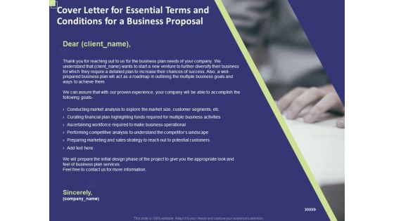 Cover Letter For Essential Terms And Conditions For A Business Proposal Ppt PowerPoint Presentation Styles Slides PDF