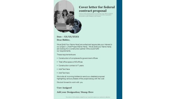 Cover Letter For Federal Contract Proposal One Pager Sample Example Document