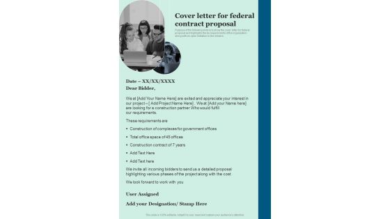 Cover Letter For Federal Contract Proposal One Pager Sample Example Document Cover Letter For Federal Contract Proposal One Pager Sample Example Document