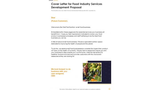 Cover Letter For Food Industry Services Development Proposal One Pager Sample Example Document Cover Letter For Food Industry Services Development Proposal One Pager Sample Example Document