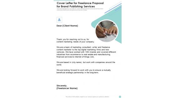 Cover Letter For Freelance Proposal For Brand Publishing Services One Pager Sample Example Document