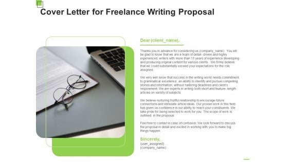 Cover Letter For Freelance Writing Proposal Ppt Portfolio Deck PDF