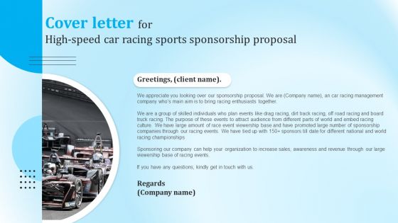 Cover Letter For High Speed Car Racing Sports Sponsorship Proposal Pictures PDF