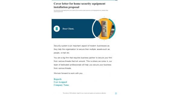 Cover Letter For Home Security Equipment Installation Proposal One Pager Sample Example Document