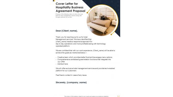 Cover Letter For Hospitality Business Agreement Proposal One Pager Sample Example Document Cover Letter For Hospitality Business Agreement Proposal One Pager Sample Example Document