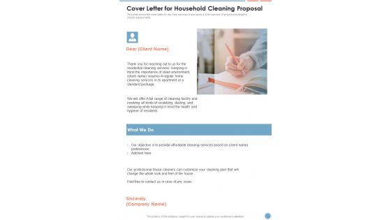 Cover Letter For Household Cleaning Proposal One Pager Sample Example Document