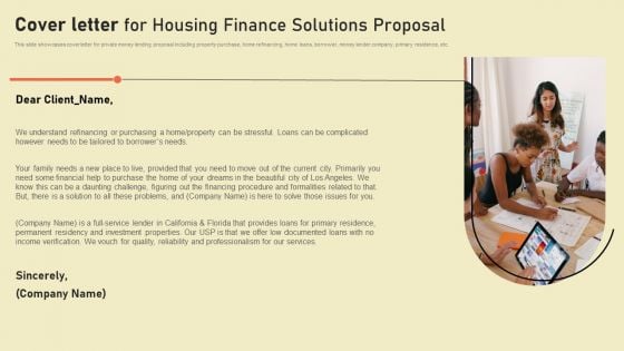 Cover Letter For Housing Finance Solutions Proposal Ppt Model Background PDF