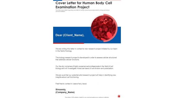 Cover Letter For Human Body Cell Examination Project One Pager Sample Example Document