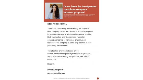 Cover Letter For Immigration Consultant Company Business Proposal One Pager Sample Example Document Cover Letter For Immigration Consultant Company Business Proposal One Pager Sample Example Document