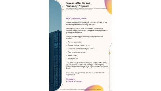 Cover Letter For Job Vacancy Proposal One Pager Sample Example Document Cover Letter For Job Vacancy Proposal One Pager Sample Example Document