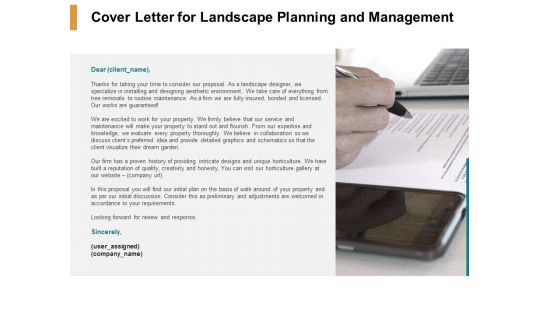 Cover Letter For Landscape Planning And Management Ppt PowerPoint Presentation Gallery Good