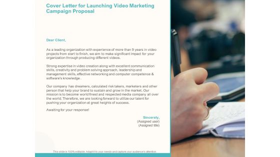 Cover Letter For Launching Video Marketing Campaign Proposal Ppt Inspiration Design Inspiration PDF