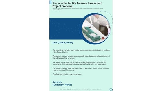Cover Letter For Life Science Assessment Project Proposal One Pager Sample Example Document