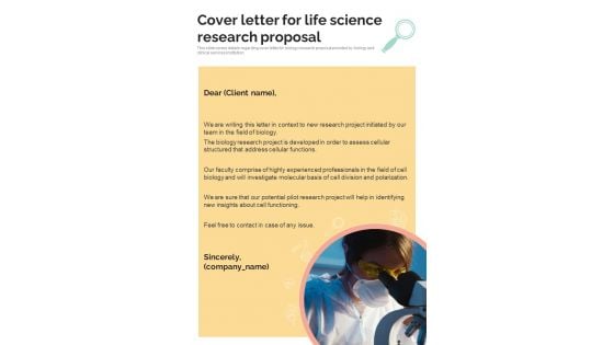 Cover Letter For Life Science Research Proposal One Pager Sample Example Document