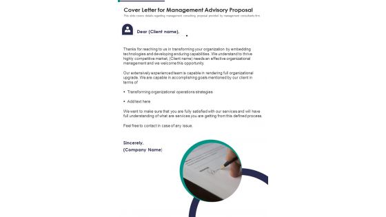 Cover Letter For Management Advisory Proposal One Pager Sample Example Document Cover Letter For Management Advisory Proposal One Pager Sample Example Document