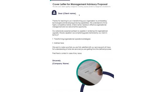 Cover Letter For Management Advisory Proposal One Pager Sample Example Document