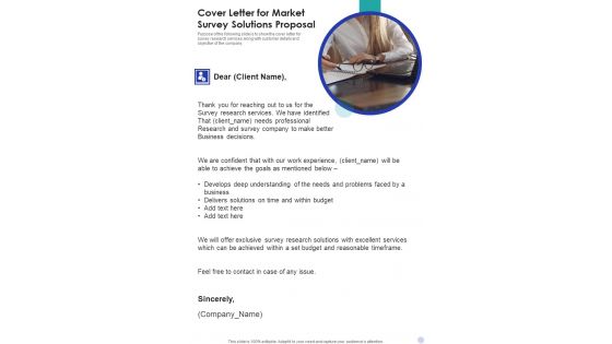 Cover Letter For Market Survey Solutions Proposal One Pager Sample Example Document Cover Letter For Market Survey Solutions Proposal One Pager Sample Example Document