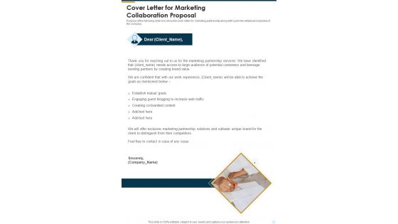 Cover Letter For Marketing Collaboration Proposal One Pager Sample Example Document