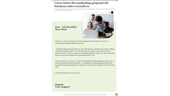 Cover Letter For Marketing Proposal For Business Sales Executives One Pager Sample Example Document