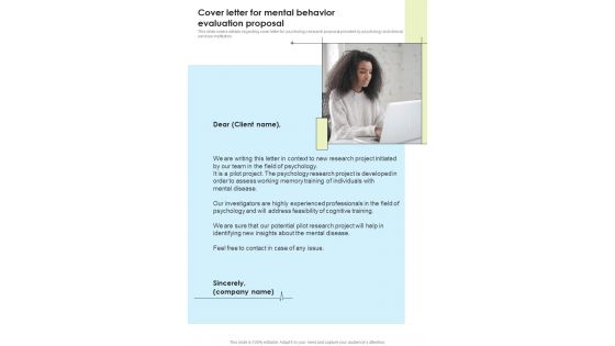Cover Letter For Mental Behavior Evaluation Proposal One Pager Sample Example Document Cover Letter For Mental Behavior Evaluation Proposal One Pager Sample Example Document