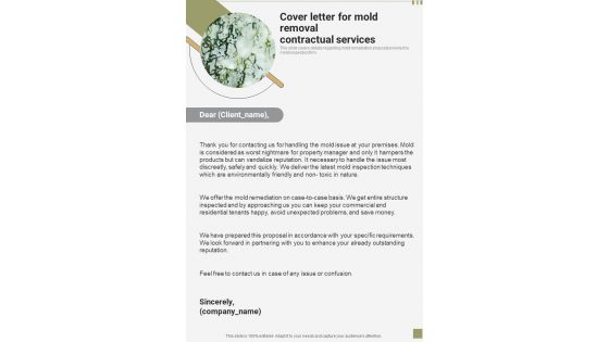 Cover Letter For Mold Removal Contractual Services One Pager Sample Example Document