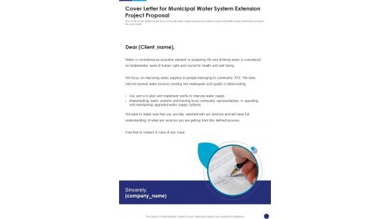 Cover Letter For Municipal Water System Extension Project Proposal One Pager Sample Example Document