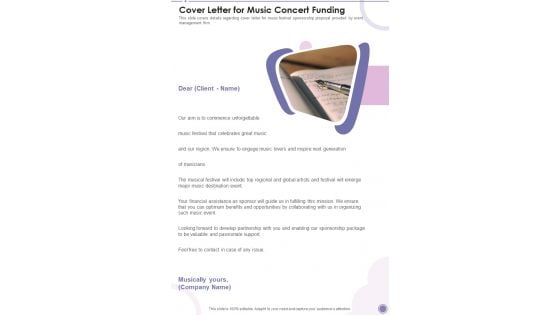 Cover Letter For Music Concert Funding One Pager Sample Example Document