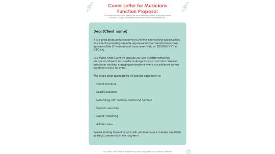 Cover Letter For Musicians Function Proposal One Pager Sample Example Document Cover Letter For Musicians Function Proposal One Pager Sample Example Document