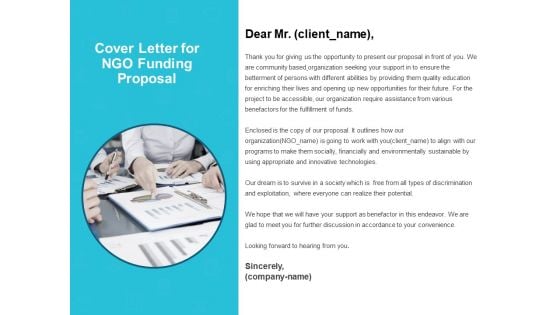 Cover Letter For NGO Funding Proposal Ppt PowerPoint Presentation Ideas Good