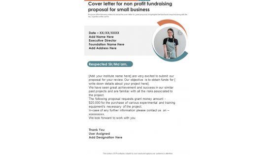 Cover Letter For Non Profit Fundraising Proposal For Small Business One Pager Sample Example Document
