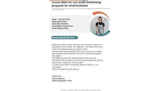 Cover Letter For Non Profit Fundraising Proposal For Small Business One Pager Sample Example Document Cover Letter For Non Profit Fundraising Proposal For Small Business One Pager Sample Example Document