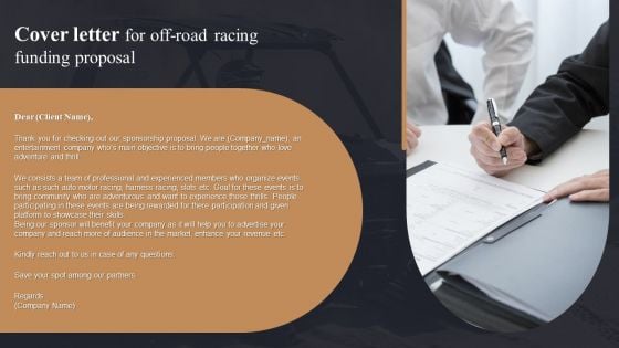 Cover Letter For Off Road Racing Funding Proposal Ppt PowerPoint Presentation File Infographics PDF Cover Letter For Off Road Racing Funding Proposal Ppt PowerPoint Presentation File Infographics PDF