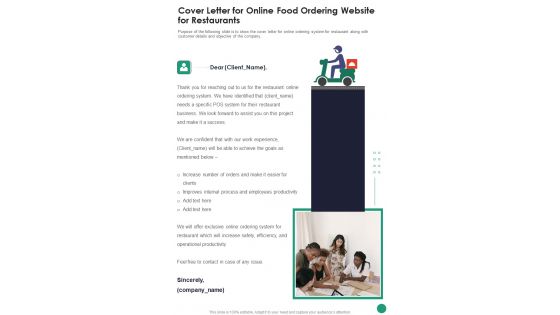 Cover Letter For Online Food Ordering Website For Restaurants One Pager Sample Example Document