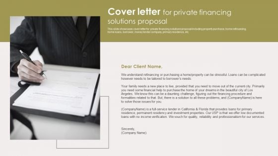 Cover Letter For Private Financing Solutions Proposal Mockup PDF