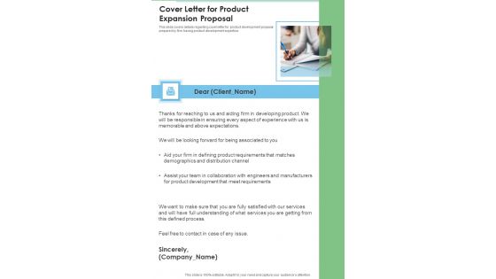 Cover Letter For Product Expansion Proposal One Pager Sample Example Document