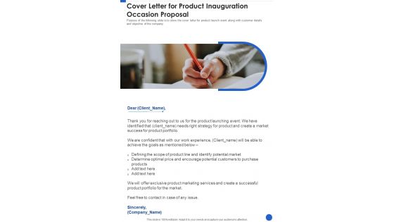Cover Letter For Product Inauguration Occasion Proposal One Pager Sample Example Document