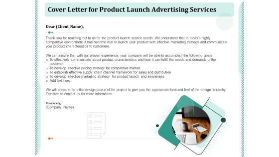Cover Letter For Product Launch Advertising Services Ppt PowerPoint Presentation Layouts Guide PDF